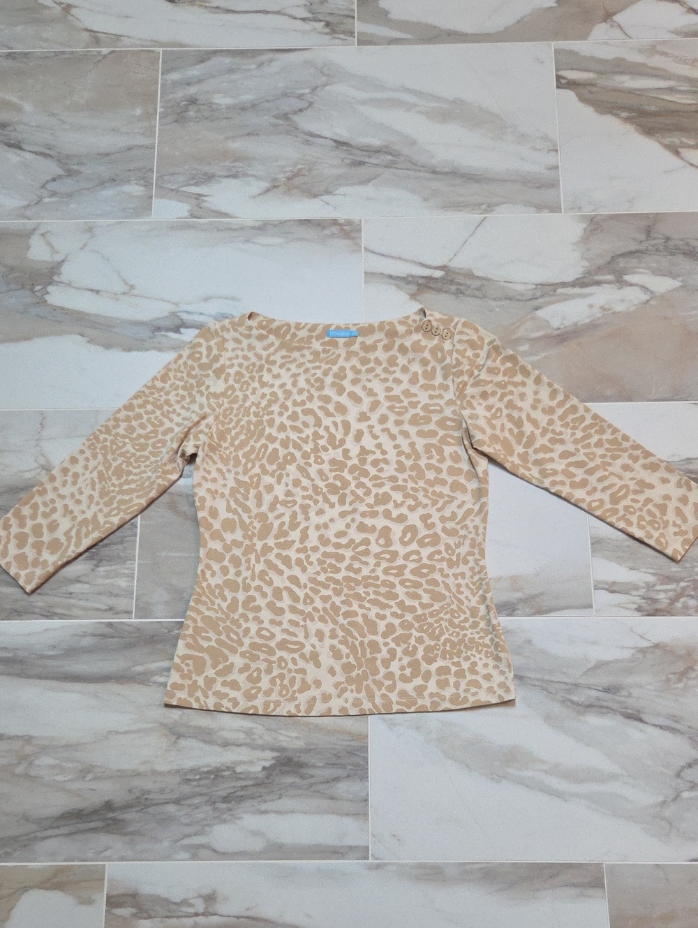 Beige Leopard Print Long Sleeve Top with Shoulder Button Detail